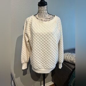 Quilted Crewneck Sweater in Cream